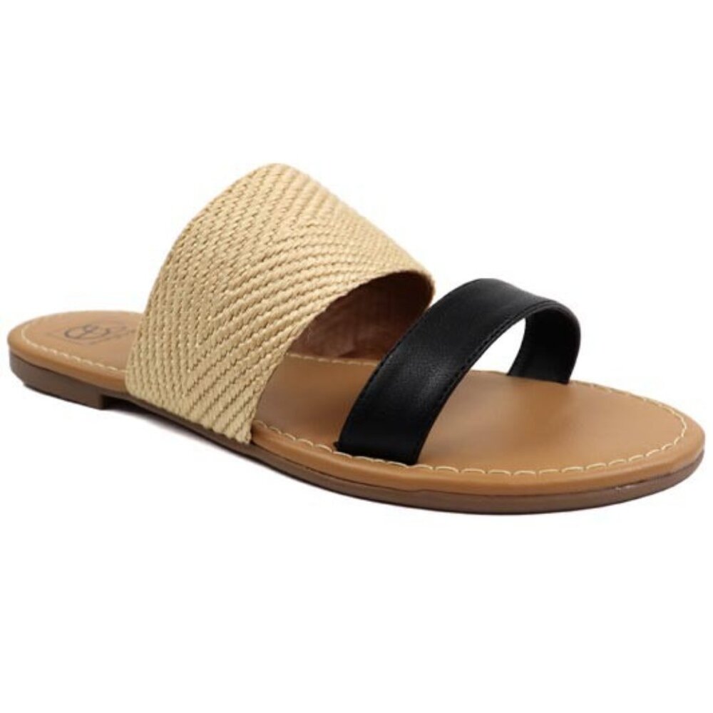 Lexi Slide two band Sandal with Jute and Black upper
